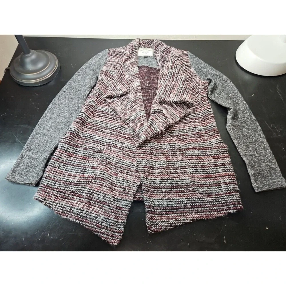 Lucky Brand Cardigan Size W/Sm Sweater Gray Red Open Front Cardigan Western *EUC - Picture 5 of 16